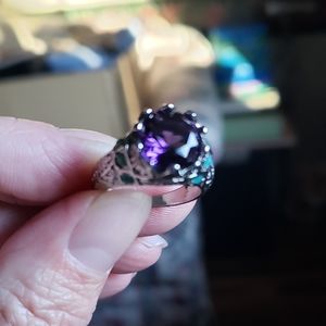 2XHOST PICK. PURPLE & TEAL GREEN GEMSTONE RING IN A .925 STERLING SILVER SETTING